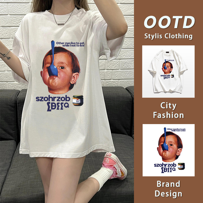 ส่งจากไทย เสื้อโอเวอร์ไซส์ สไตล์อเมริกันย้อนยุค ผ้าดีมาก ใส่สบาย 100%cotton แขนสั้น YG288