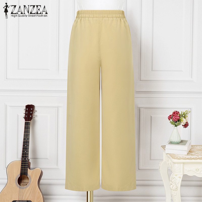 ZANZEA ใส่ ซานเซีย ผู้หญิงเกาหลีสบายๆเอวยางยืดกระเป๋าสีธรรมดากางเกงขากว้าง — صورة 8