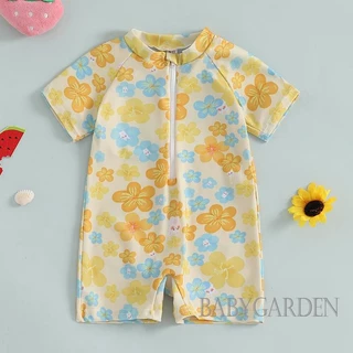 【ส่งจากไทย】 0-3years Baby Girl Rash Guard One Piece ชุดว่ายน้ํา Cherry/Bow Print Zipper Short Sleeve Zip Up ชุดว่ายน้ํา