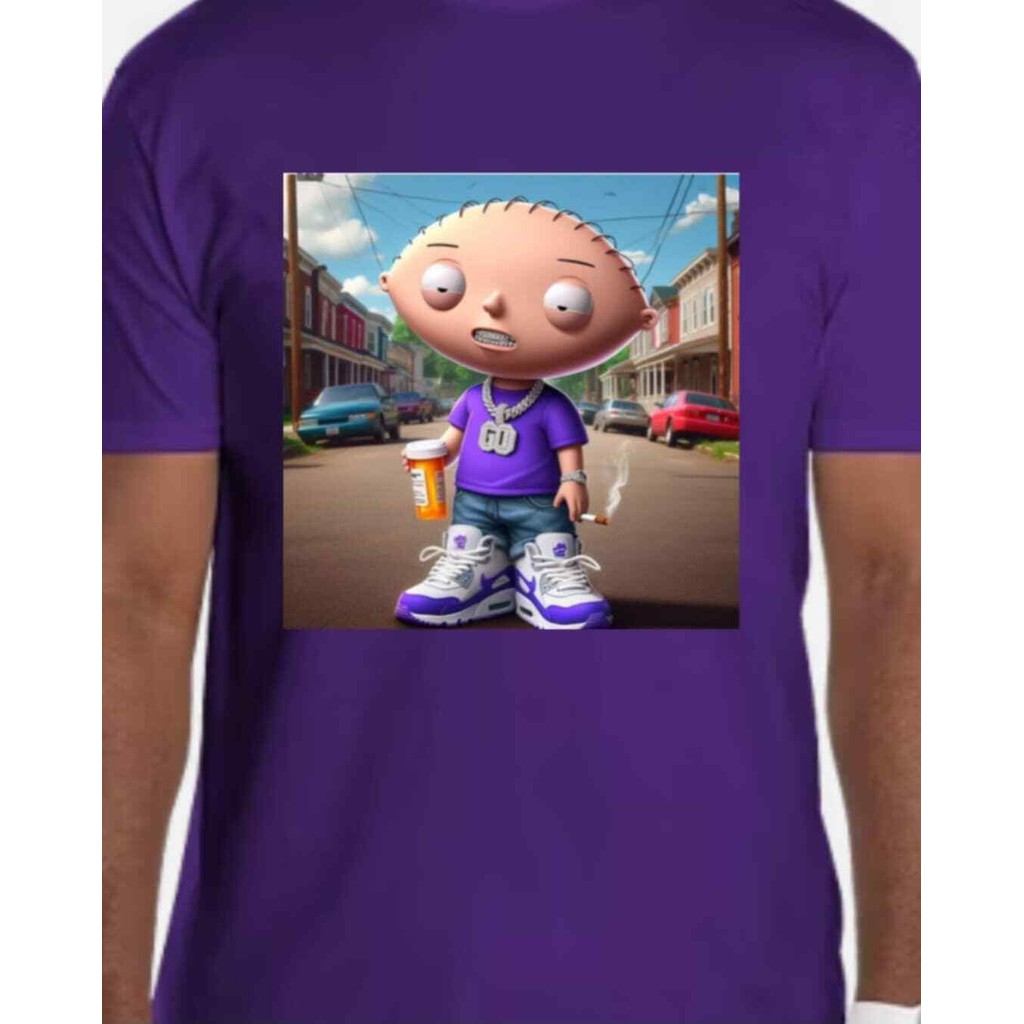 เสื้อพิมพ์ลายตัวการ์ตูน Stewie จาก Family Guy สำหรับผู้ชาย