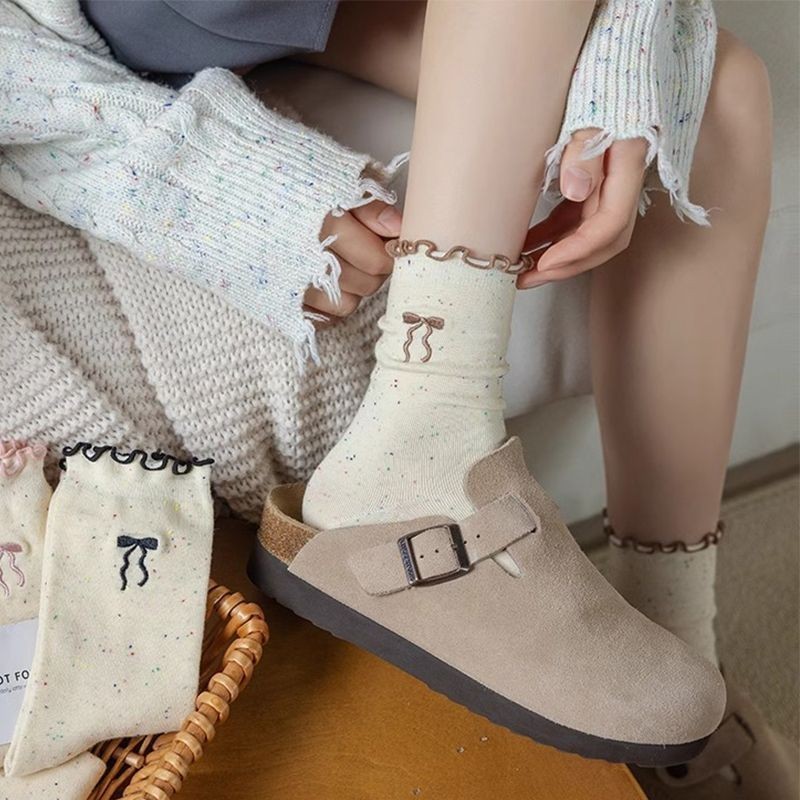 ถุงเท้าแฟชั่นสตรี ถุงเท้าโบว์ สไตล์ Y2K ผ้าฝ้ายแท้ ระบายอากาศได้ดี นุ่มสบาย หวานและน่ารัก - รูปที่ 5