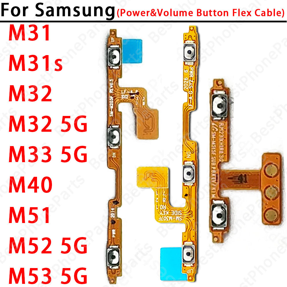 ปุ่มด้านข้างปุ่มสวิทช์เดิมสําหรับ Samsung Galaxy M31 M31s M32 M33 M40 M51 M52 M53 5G M326 M536B เปิดสาย Flex