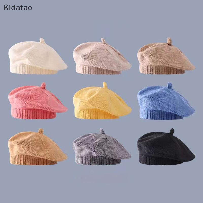 Kidatao แฟชั่นน่ารักเด็กถัก Beret หมวกสีทึบเด็กหมวกอบอุ่นฤดูใบไม้ร่วงฤดูหนาวสําหรับเด็กกลางแจ้ง Bonnet อุปกรณ์เสริมของขวัญใหม่