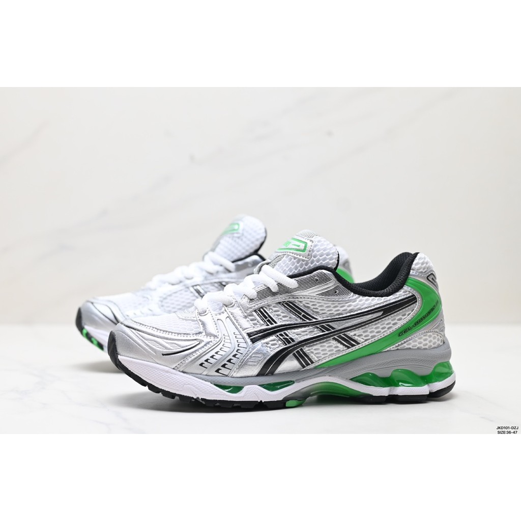 Professional Casual สีเทาสีเขียว ASICS Original กีฬาเงินผู้ชายผู้หญิง Gel-Kayano Breathable 14 รองเท