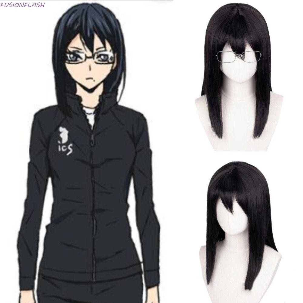 Fusionflash Shimizu Kiyoko คอสเพลย์วิกผม,สังเคราะห์ทนความร้อนผมยาวตรง,Stage Show Natural Fluffy Layered Haikyuu!! วิกผมคอสเพลย์ ​คาร์นิวัลฮาโลวีน
