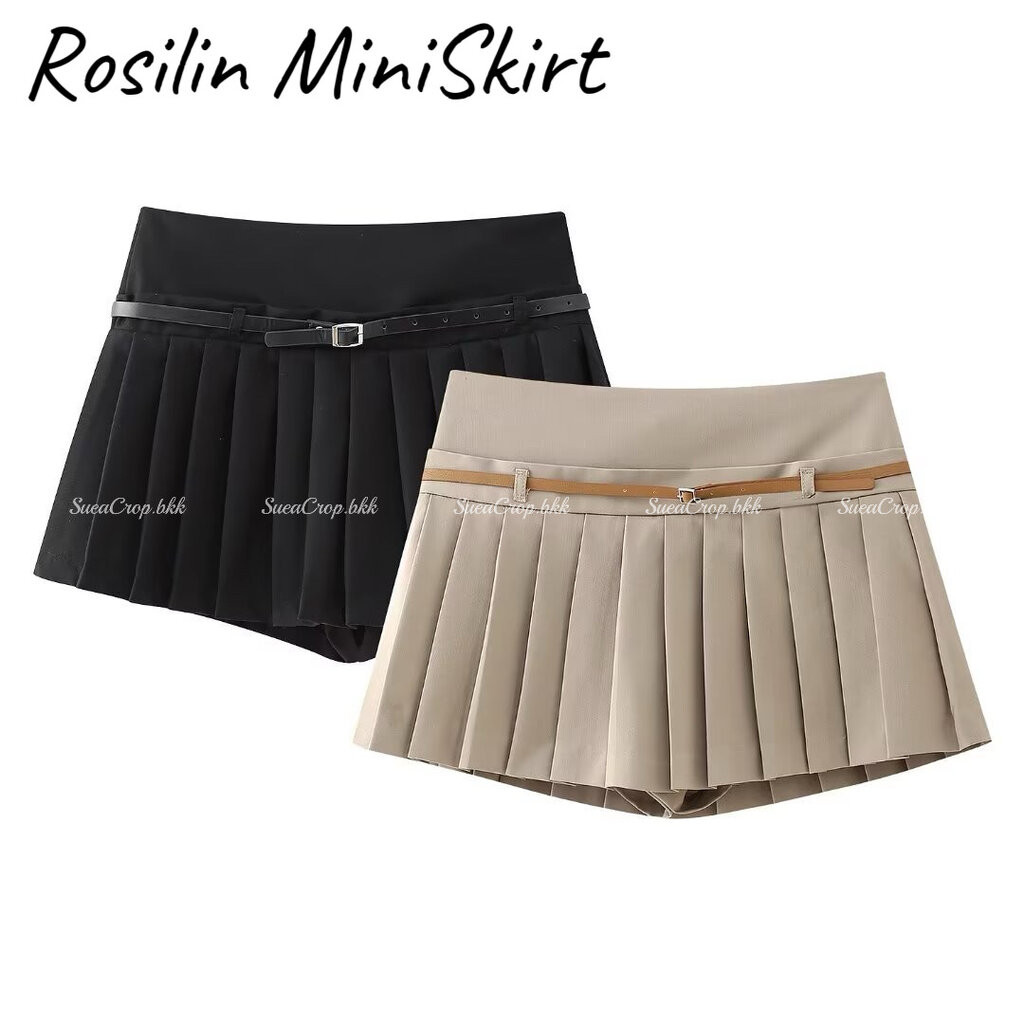 ROSILIN BELT MINI - กระโปรงสั้นจับจีบพร้อมเข็ดมขัด มีซับในกางเกง ผ้าดีมากๆ กกระโปรงเอวสูง เก็บทรงสวย มีซับในกางเกง