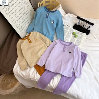 ชุดนอนเด็ก ชุดนอนผ้าร่อง เสื้อแขนยาว+กางเกงขายาว ชุดเซท 2 ชิ…