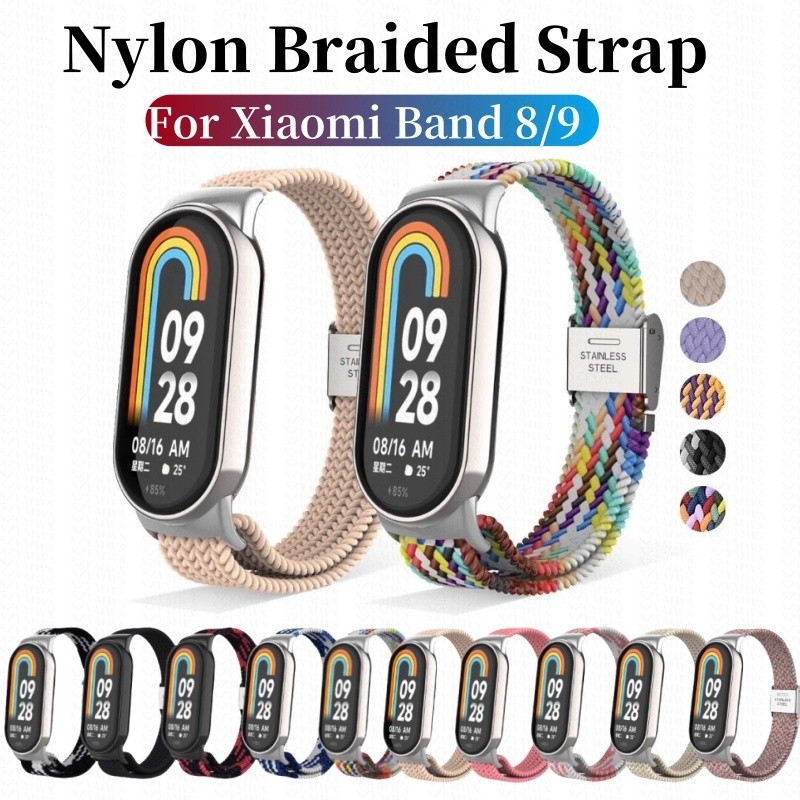 สายรัดไนลอนถักแบบนุ่มสําหรับ Xiaomi Mi Band 9 8 สายรัดข้อมือสร้อยข้อมือสายรัดระบายอากาศสําหรับ Mi Band 8 9 เปลี่ยนอุปกรณ์เสริม Smart Band