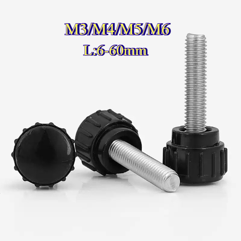 M3/M4/M5/M6 สกรูมือสีดําหัวยางสกรูสกรูสกรูจับพลาสติกหัวกลมตรง [ZQ-WDY]