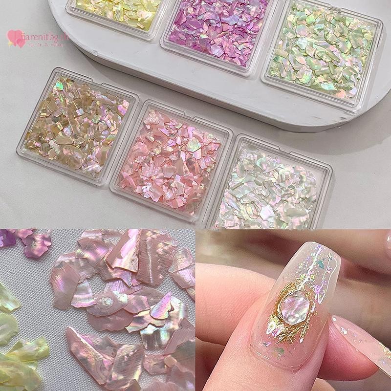 RENBG 1 กล่อง Aurora Flakes Abalone Nails Charms ธรรมชาติไม่สม่ําเสมอ Slice หินเลื่อมตกแต่งเล็บ Salon DIY TH