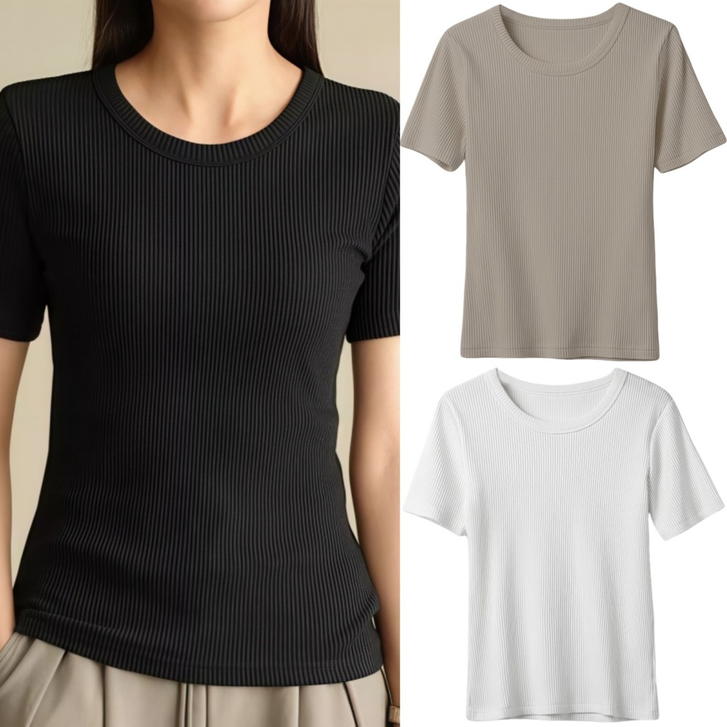 Suysuy พร้อมส่ง เสื้อยืด แขนสั้น คอยู สีพื้น ทรงเรียบง่าย สไตล์ลำลอง ผ้าเรยอน นุ่มนิ่ม ยืดนิดหน่อย ใส่สบาย ระบายอากาศ