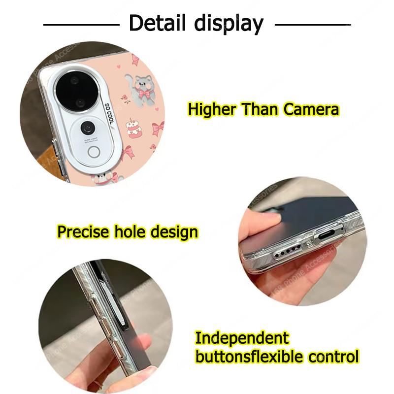 เคส Vivo V50 V40 Y200 5G เคส Vivo V40 Pro เคสน่ารักการ์ตูนแมวน้อยสีชมพูโบว์กันกระแทกเคส Ins สไตล์ด้านแข็ง IMD ปุ่มชุบ TPU ขอบโทรศัพท์เด็กผู้หญิง - รูปที่ 6