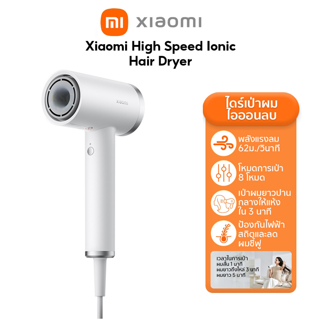 ส่งด่วน Xiaomi High Speed Ionic Hair Dryer ไดร์เป่าผมไฟฟ้า ไดร์เป่าผมไอออน แบบพกพา กำลังไฟ 1,600W