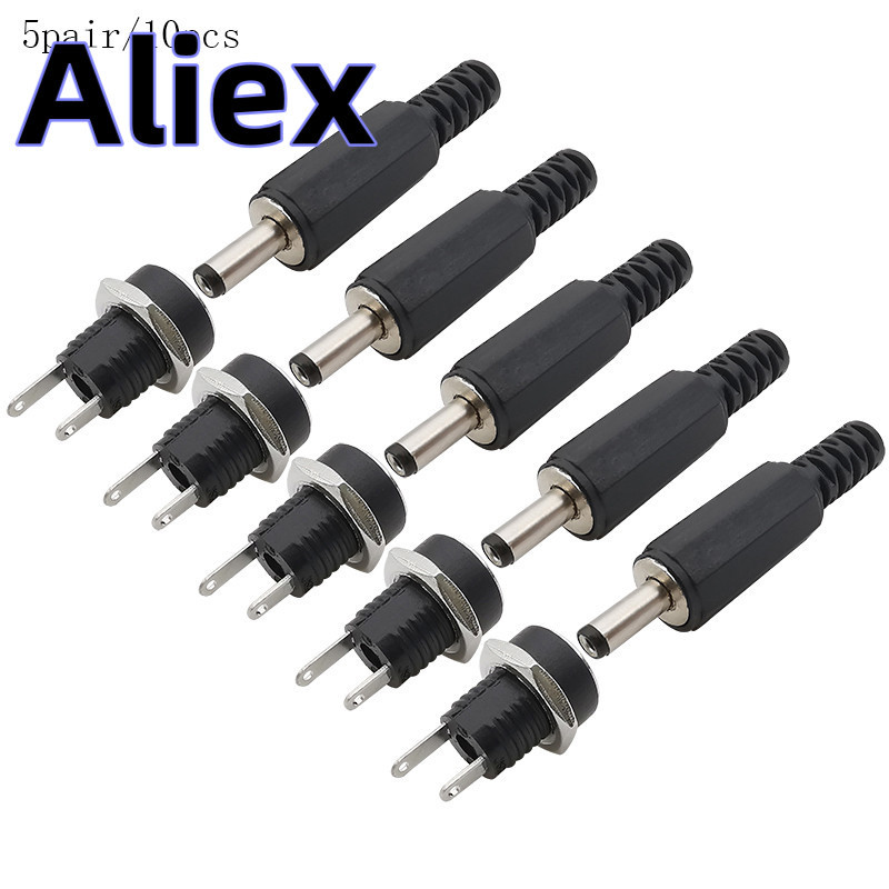 5 คู่ 5.5x2.1 มม.แหล่งจ่ายไฟ DC ปลั๊กชาย + แจ็คหญิงแผง Mount Solder Wire Connector 5.5 * 2.1 มม.DC ปลั๊ก Socket Connector