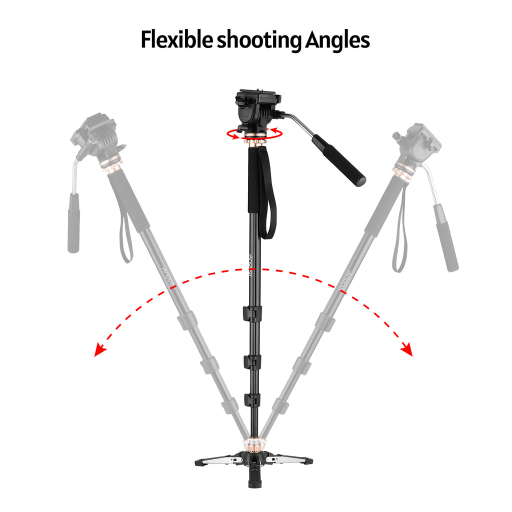 ท้องถิ่น Monopod Andoer 173 ซม./68 นิ้วการถ่ายภาพ Monopod ขาตั้งอลูมิเนียม 6 กก.ความจุที่ถอดออกได้ 3 ขาขาตั้งฐาน Pan Tilt Fluid หัวพกพากระเป๋าใช้งานร่วมกับ DSLR