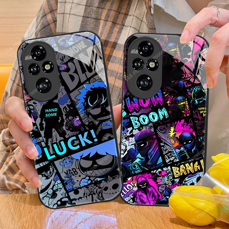 เคส Honor 200 Pro เคส Honor 200 5G กันกระแทกอะนิเมะกราฟฟิตปีศาจน้อย 2025 ใหม่หรูหรากระจกเคสพร้อมแหวนสายรัดโทรศัพท์ขาตั้งซิลิโคนนุ่มขอบสําหรับเด็กผู้ชาย