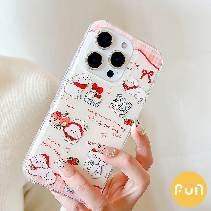 น่ารักหมวกสีแดงลูกสุนัข Bowknot เค้ก IMD โทรศัพท์มือถือกรณีสําหรับ iPhone 16 15 14 13 Pro Max iPhone15 Drop ทนปลอกปกหลัง - รูปที่ 2