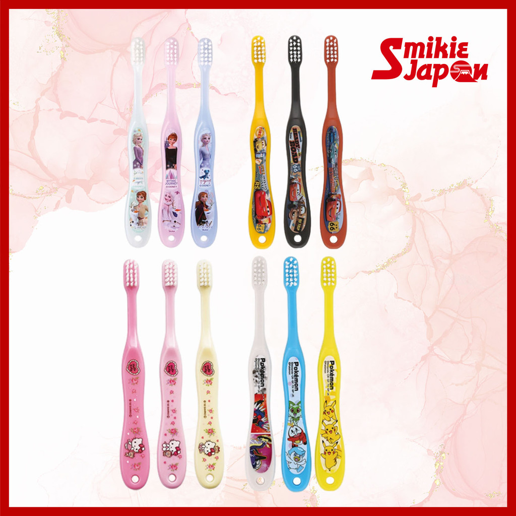 3Pcs/Set SKATER Kids' Toothbrush w/ Caps Hello Kitty / Pokemon / Frozen / Cars Direct from Japan