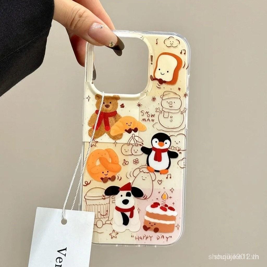 เคสสโนว์แมนลายขนมปังเพนกวิน ใช้ได้กับ iPhone 16 Pro Max/15/14 Pro Max/13 Pro Max/12 Pro Max/11/xr/xs