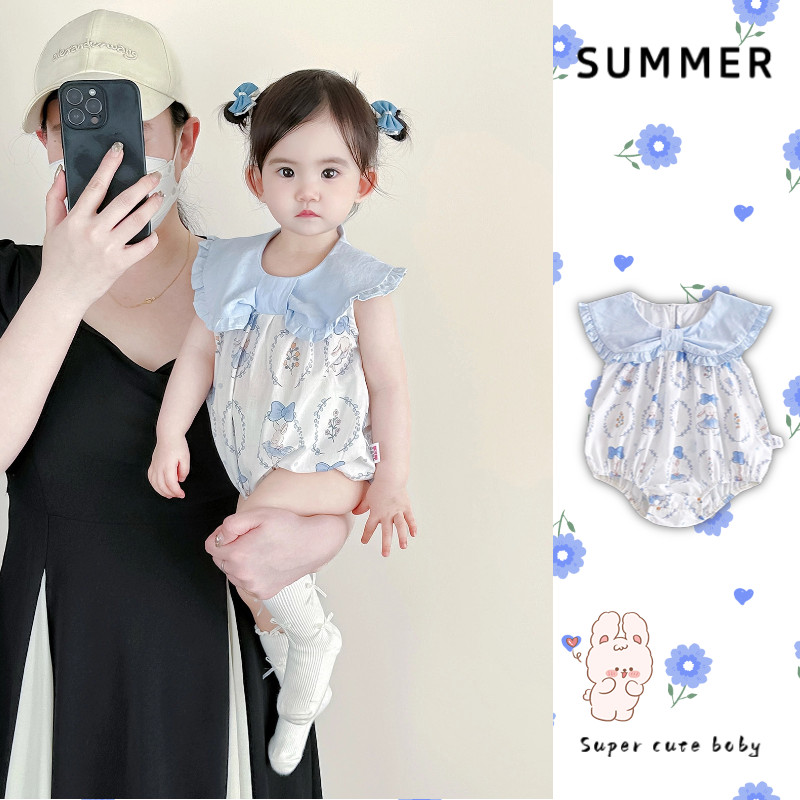 ฤดูร้อนใหม่เสื้อผ้าเด็กสาวบินแขนบอดี้สูท0-24เดือนแสงและระบายอากาศน่ารักสุดน่ารักกระต่ายสไตล์เจ้าหญิง ชุดรอมเปอร์ สไตล์เกาหลี