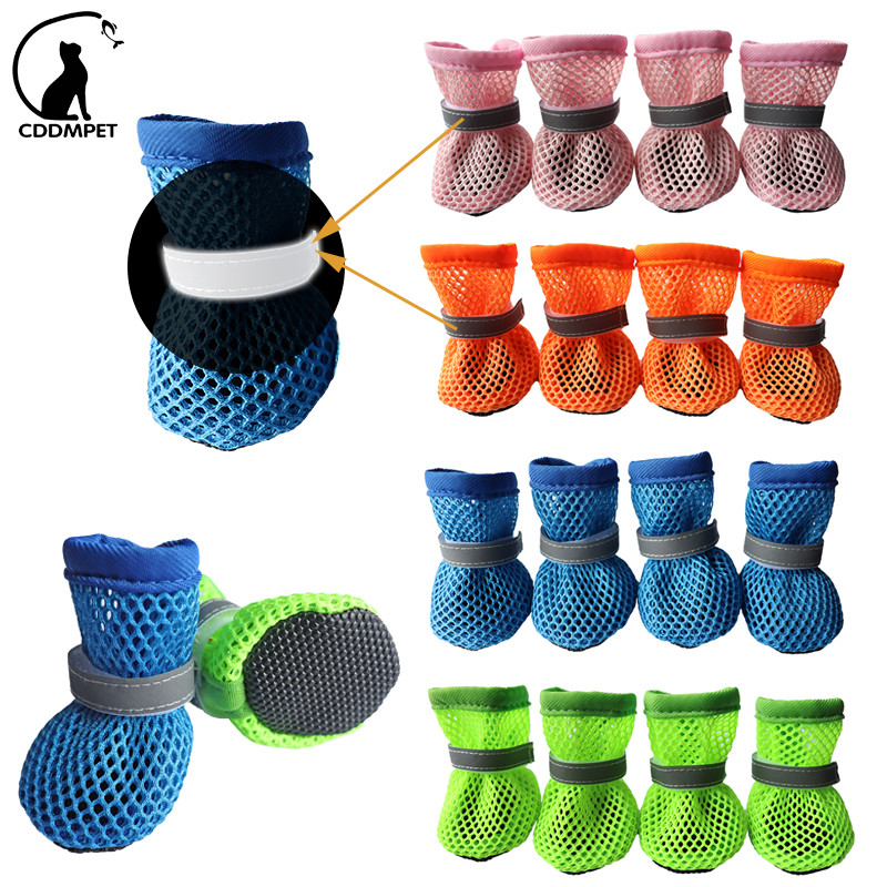 【CDDMPET】รองเท้าสุนัขขนาดเล็กสําหรับ Hot Pavement ฤดูร้อน Breathable ตาข่ายรองเท้าปรับ Non Slip Paw Protector