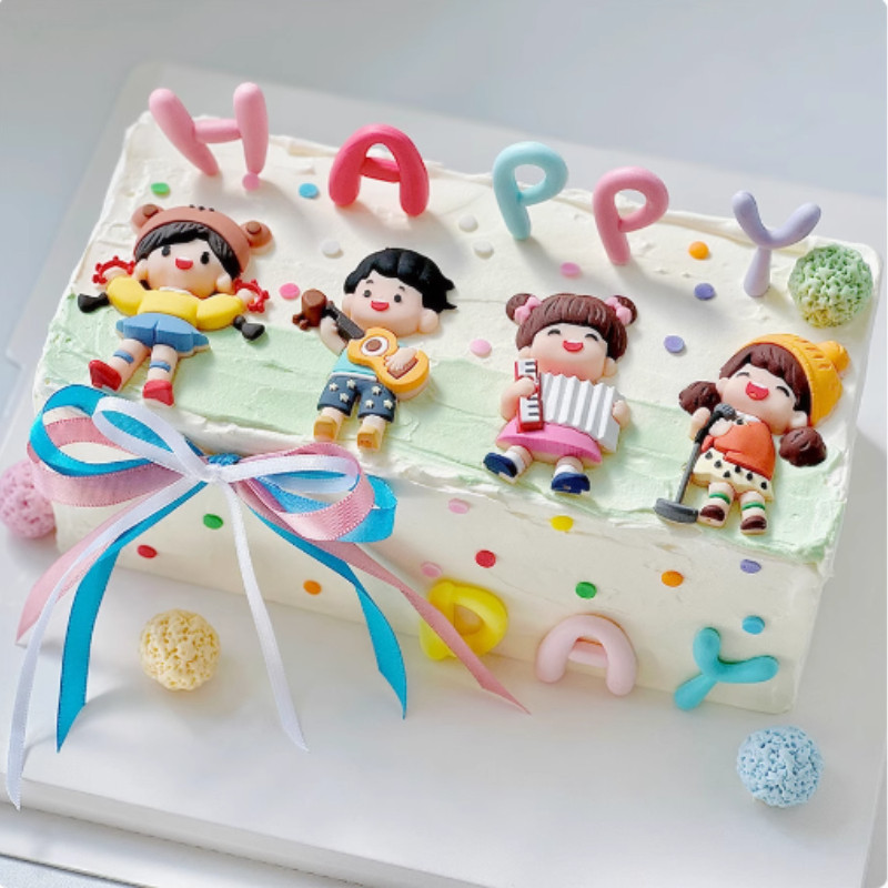 วันเด็กสากลการ์ตูนกาวนุ่มเด็กชายและเด็กหญิงตกแต่งเค้กอบเสียบชุดงานเลี้ยงวันเกิด - รูปที่ 2