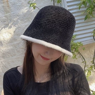 หมวกบักเก็ต ไหมพรม วินเทจ มีขอบสี สไตล์เกาหลี ทรงสวย ใส่สบาย อุ่นกันหนาว แฟชั่นเทรนด์ใหม่ จัดส่งรวดเร็ว COD