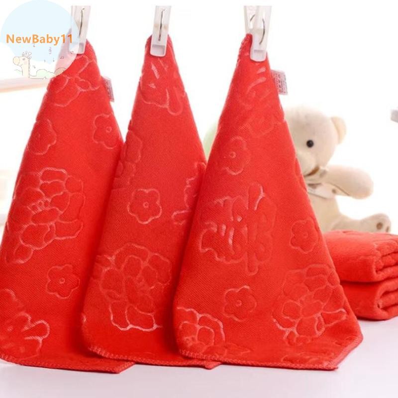 NewBaby Big Red นูน Happy Word ผ้าพันคอ Earth Red กํามะหยี่หนาผ้าเช็ดหน้าแต่งงาน VN