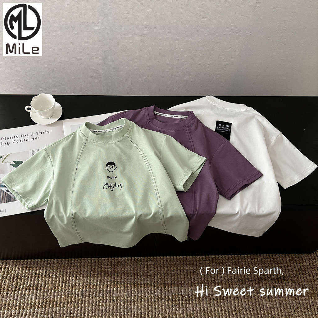 [ML] 80-170 ซม.สไตล์ใหม่ฤดูร้อนเย็นSolonaแขนสั้นเด็กผ้าฝ้ายTขนาดกลางขนาดใหญ่เด็กสีทึบสบายๆสไตล์ตะวันตกเสื้อยืด