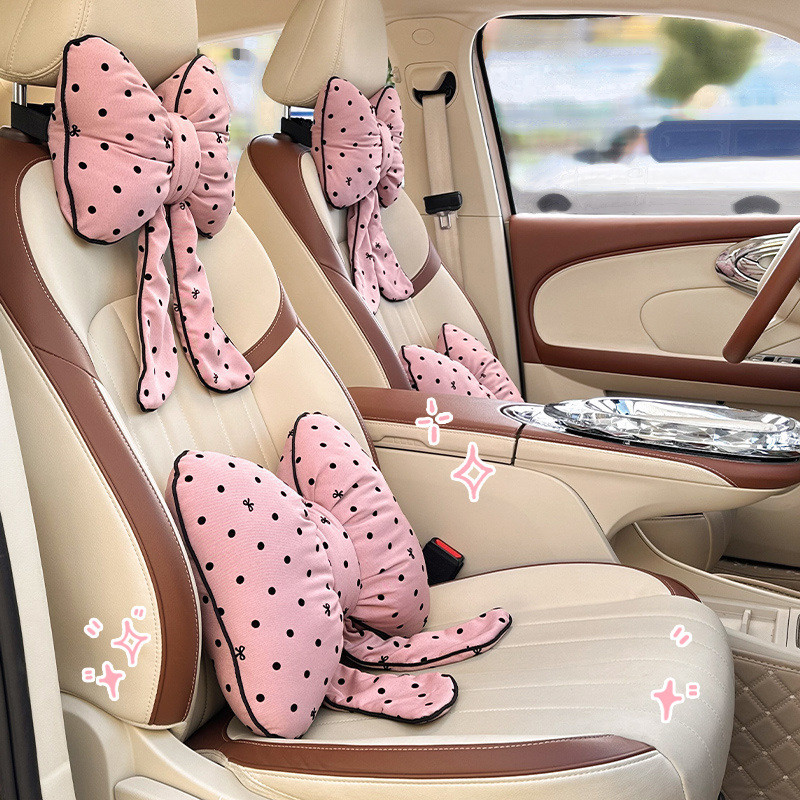 Simple Lumbar Support Pillow Creative Polka Dot Ribbon Bowknot Headrest Lumbar Support Pillow Car Se