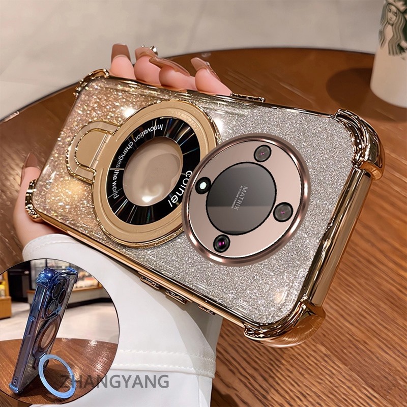 สําหรับ Honor X9A X9B X9 เคสโทรศัพท์ 2025 สไตล์ใหม่ทอง U Shield วงเล็บกรณียางไฟฟ้าโปร่งใสนุ่มเลนส์ป้