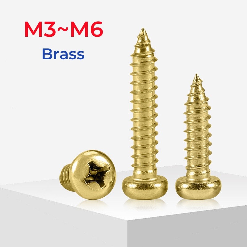 M3 M3.5 M4 M5 M6 ทองเหลือง Cross Phillips Pan หัวกลมสกรูแตะตัวเองสกรูไม้