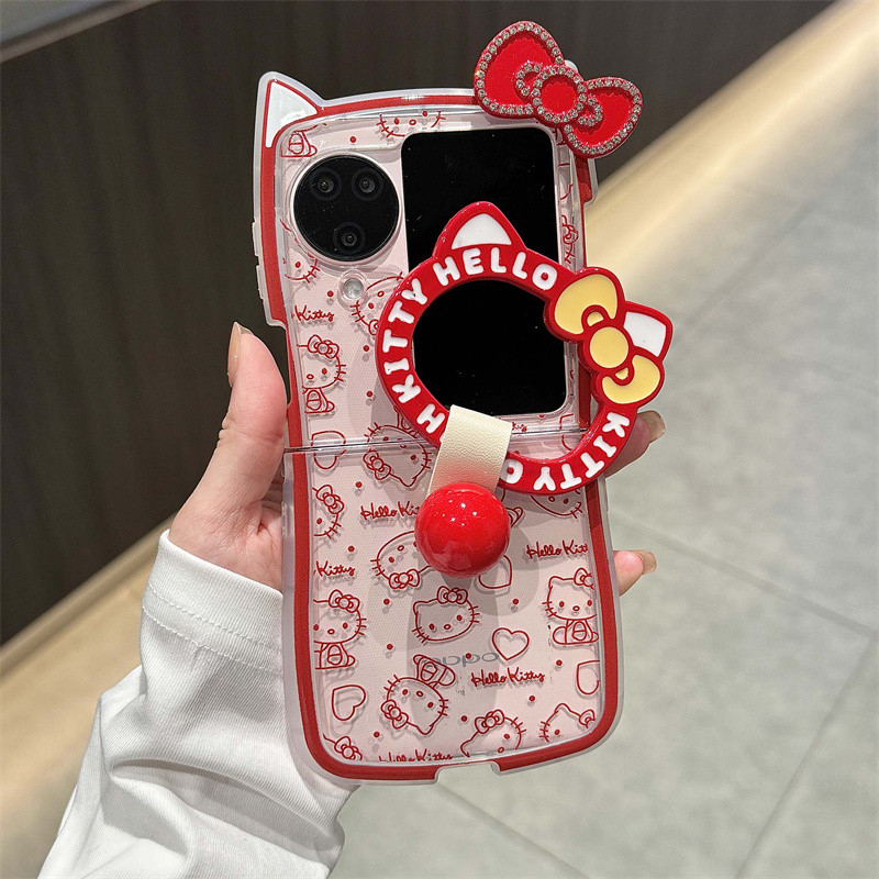 เคสโทรศัพท์มือถือแบบพกพาน่ารัก OPPO Find N3 Flip N2 Flip Ring Case Sanrio Hello Kitty Bow Soft Cover