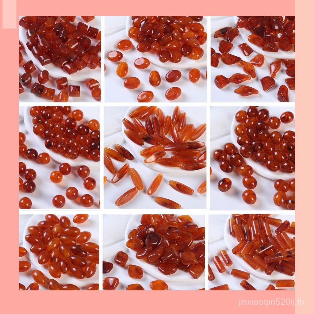 [JIN] 10 เม็ดอะคริลิคเลียนแบบอาเกตอำพันไม่สม่ำเสมอ, เม็ดหลวมสไตล์วินเทจ DIY วัสดุทำมือ