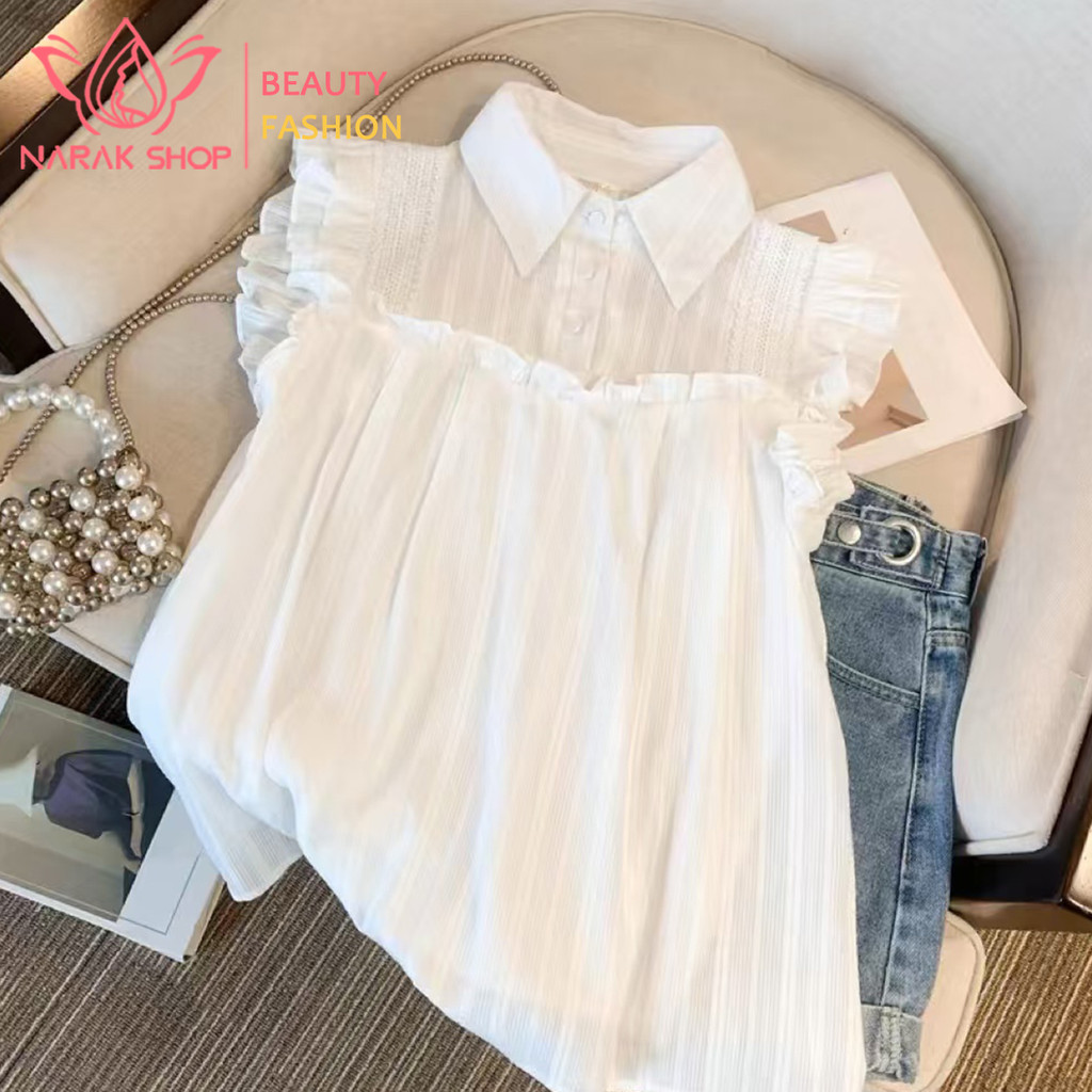 เสื้อเชิ้ตสีขาว ดีไซน์เป็นโปโล แขนสั้น