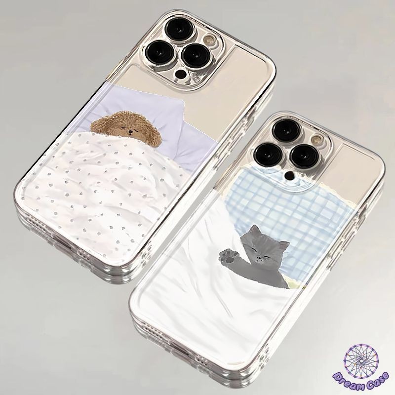 คู่การ์ตูนลูกแมวน่ารักนอนหลับนุ่ม เคส iPhone 13 11 16 15 14 12 Pro Max 7Plus 15 6s 16 8 14 6 Plus XR X XS Max SE 2020