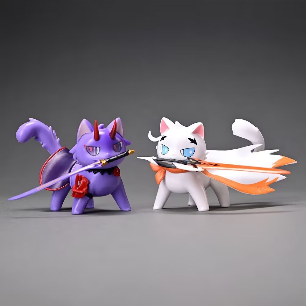 Kiana Kittie Kiana แมวสีขาว กระเป๋าสุทธิแมวสีม่วง รูปปั้นตกแต่งรถ