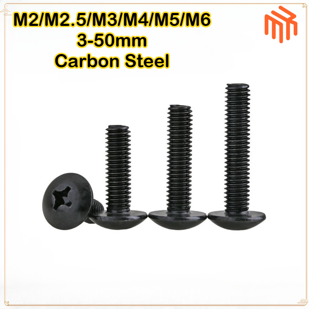 [MX1]น็อต สกรู หัวร่ม หัวกระทะ แฉก T+ สีดำ เกลียวมิล / Truss Head Phillip Machine Screw Carbon Steel black 2M2.5M3M4M5M6