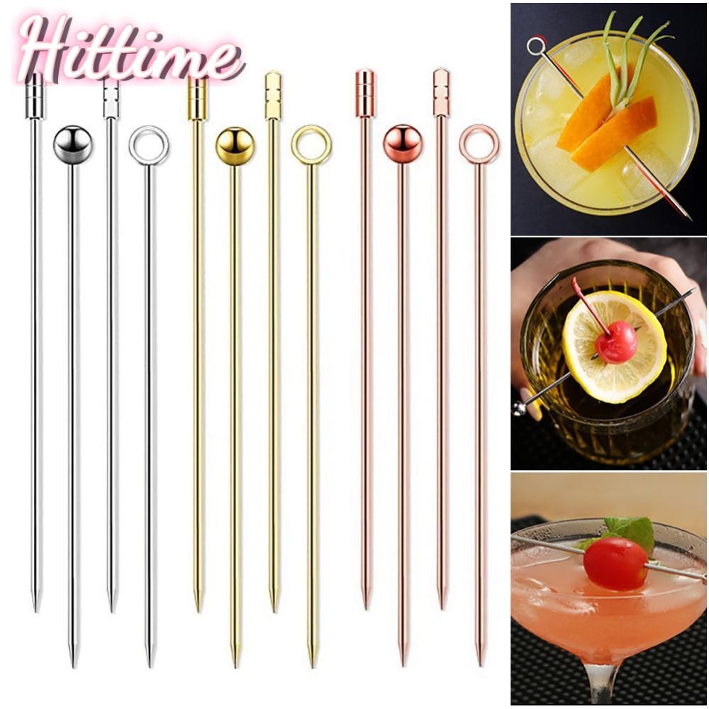 Hittime 3 ชิ้นสแตนเลสนํากลับมาใช้ใหม่ค็อกเทล Picks Martini ผลไม้ Stick Swizzle Sticks บาร์เครื่องครัวสําหรับงานแต่งงาน A1Q2