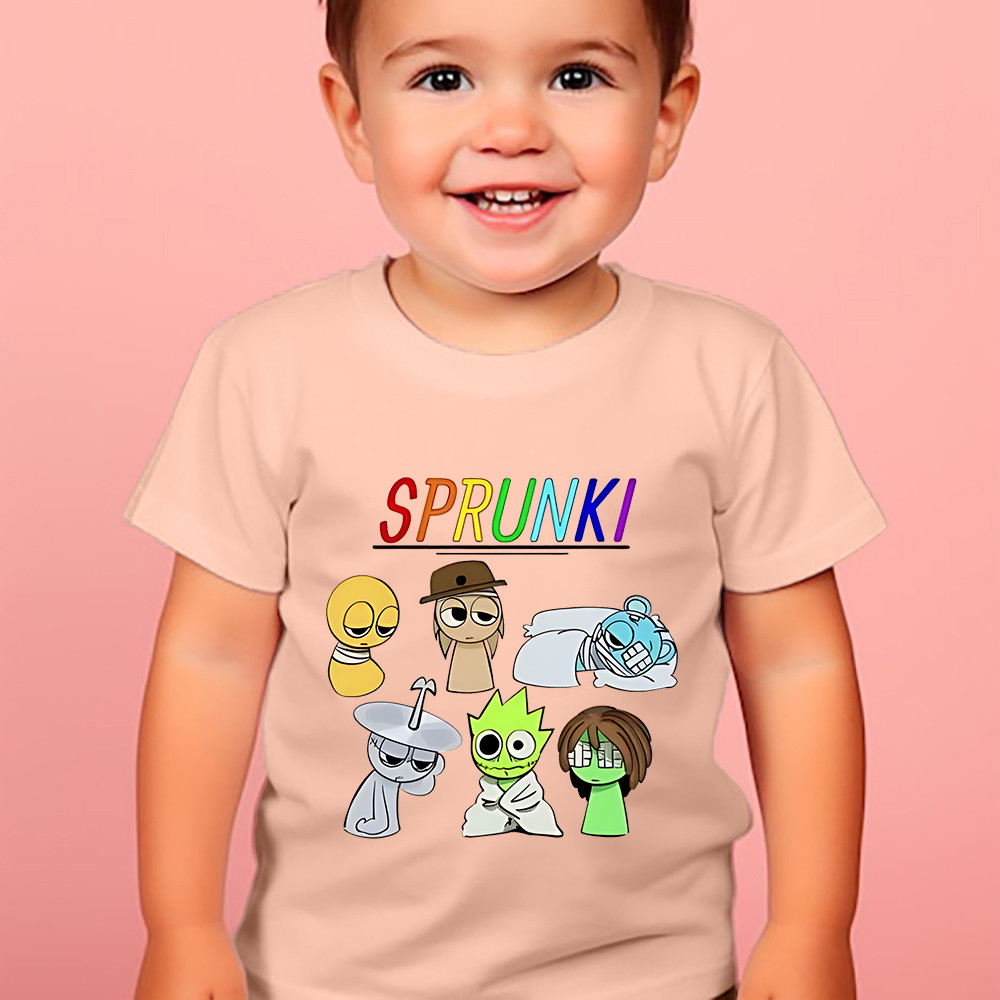 เด็กชายสบายๆตลก Tshirt เด็กลูกเรือคอแขนสั้นเสื้อยืด Incredibox Sprunki Rhythm กล่องการ์ตูนพิมพ์เด็ก Tops