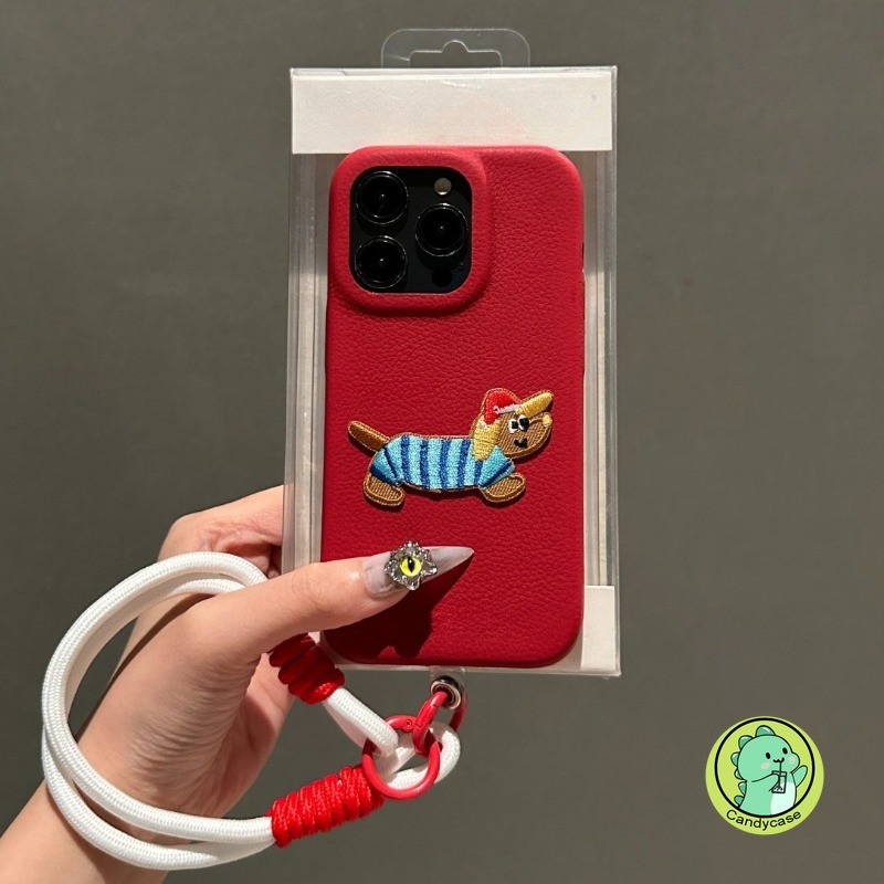 ปลอกหนังพร้อมสายคล้องสําหรับ Vivo V40 V30 V29 V27 Pro V27E V23 V21 5G 4G V21a V20 Pro V15 ฝาครอบน่ารักการ์ตูนปัก Dachshun นุ่มเคสโทรศัพท์