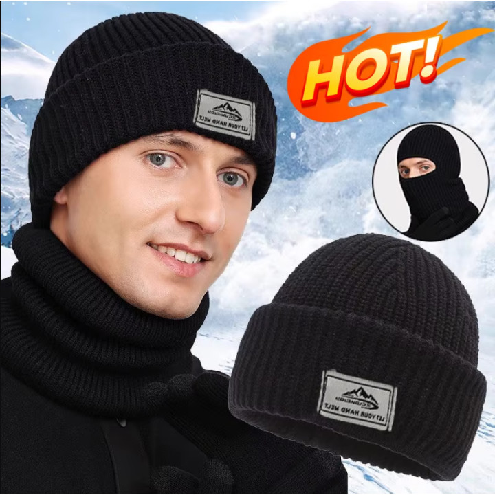 ฤดูหนาว 2 in1 หน้ากาก Beanies หมวก Warm ถัก Balaclava หมวก Windproof Solid Full Face Ski Bonnet ยุทธวิธีขี่จักรยาน Earmuffs หมวก
