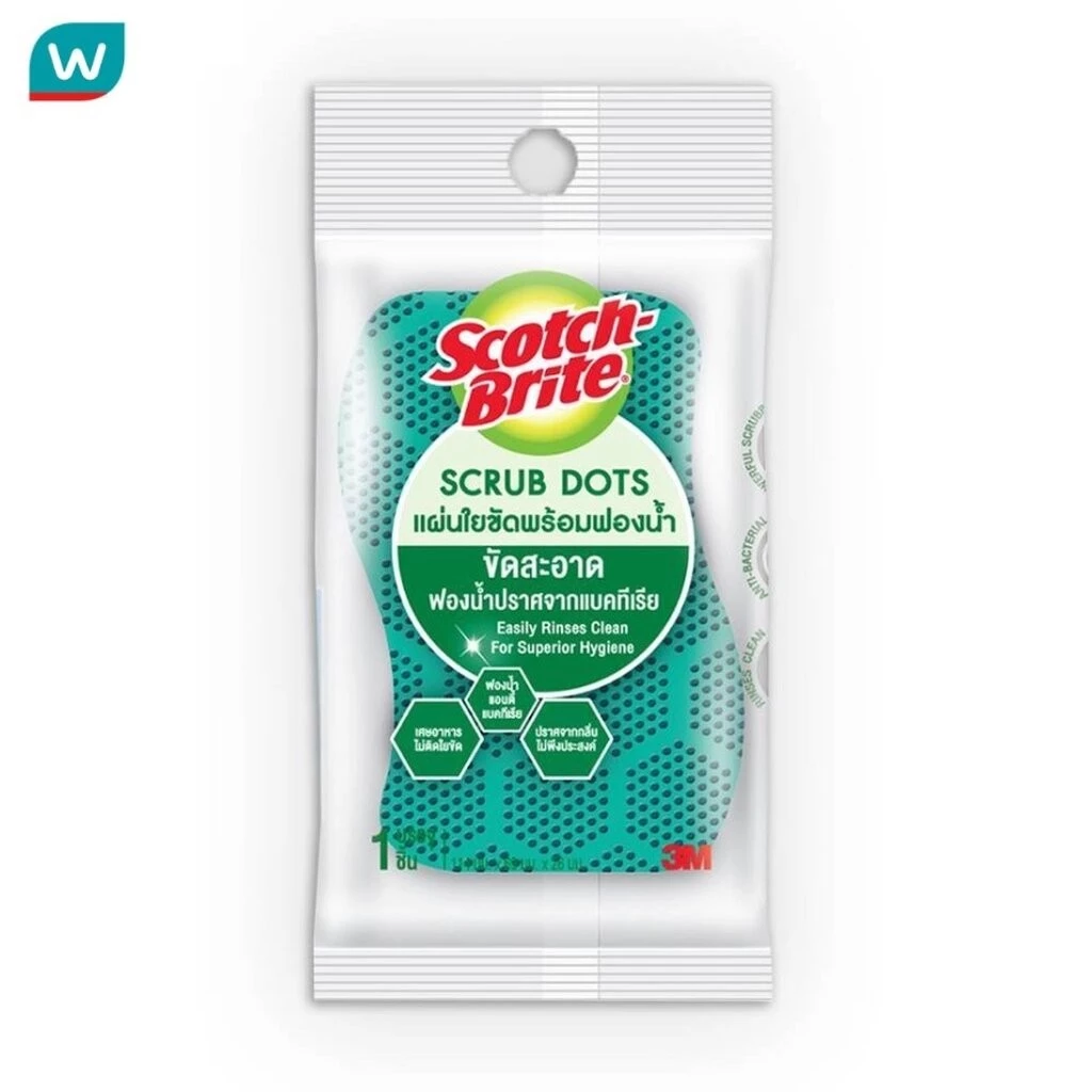 Scotch-Brite สก๊อตซ์ไบรต์ สครับดอท แผ่นใยขัดพร้อมฟองน้ำ 1 ชิ้น สำหรับภาชนะไม่เคลือบ