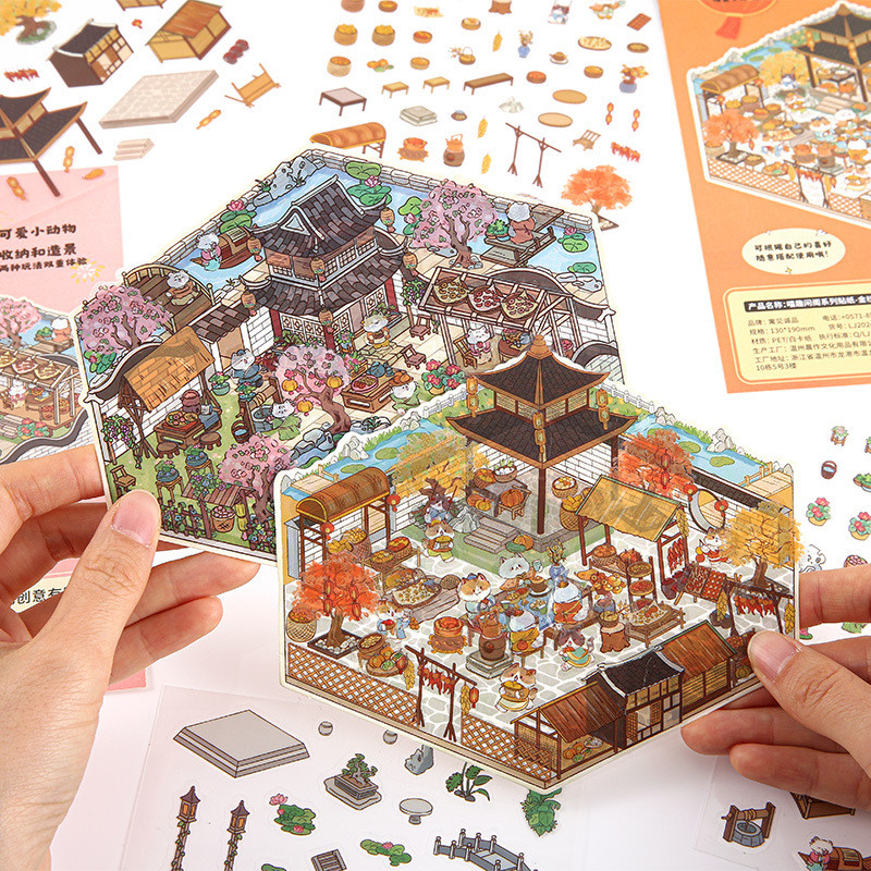 Kowei 3 ชิ้น [ชีวิตง่ายของชุดลูกแมว] 3D Vintage Deco สติกเกอร์ PET สติกเกอร์กระดาษ Scrapbooking วัสดุสมุดภาพชุด