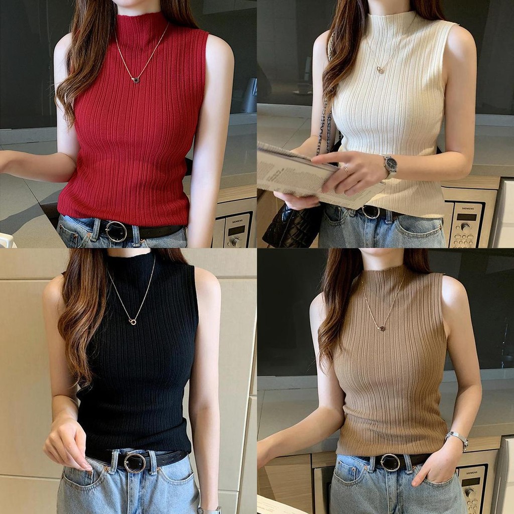 DODO#.เสื้อท็อปแขนกุด ผ้าไหมพรม ขึ้นลาย คอเต่า ใส่ตัวเดี่ยว หรือ INNER สุดเซ็กซี่ แฟชั่นสาว รุ่น6147