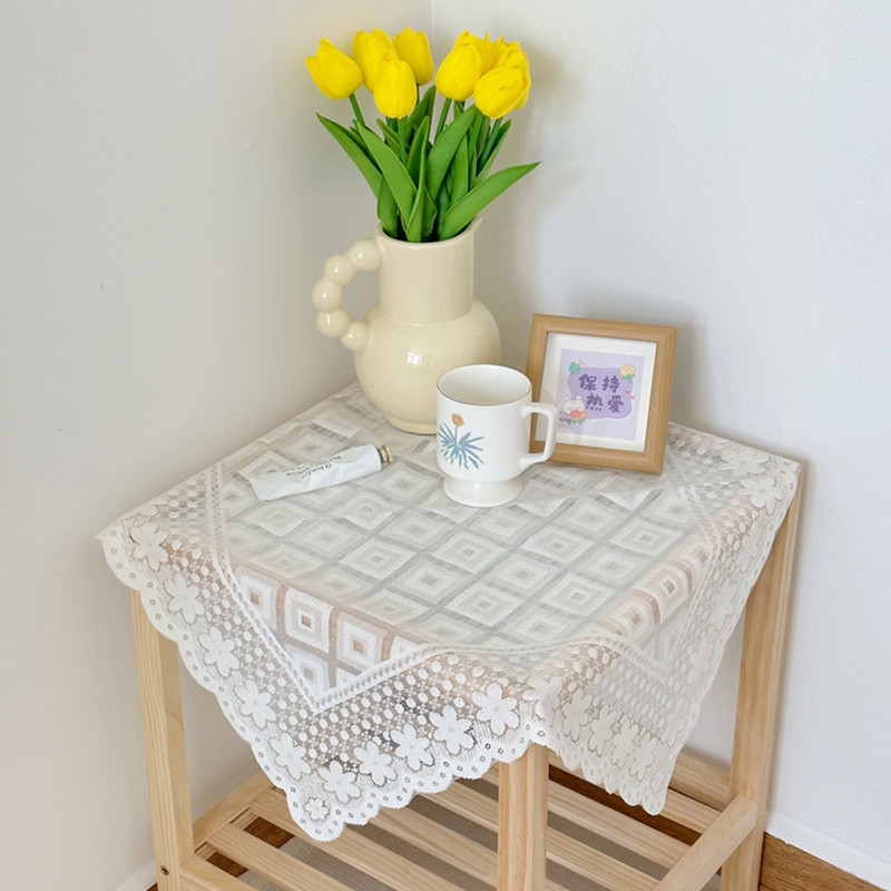 ผ้าปูโต๊ะลูกไม้สีขาวย้อนยุคในครัวเรือนกันฝุ่นโต๊ะรับประทานอาหารผ้าโต๊ะข้างเตียงตกแต่ง - รูปที่ 3
