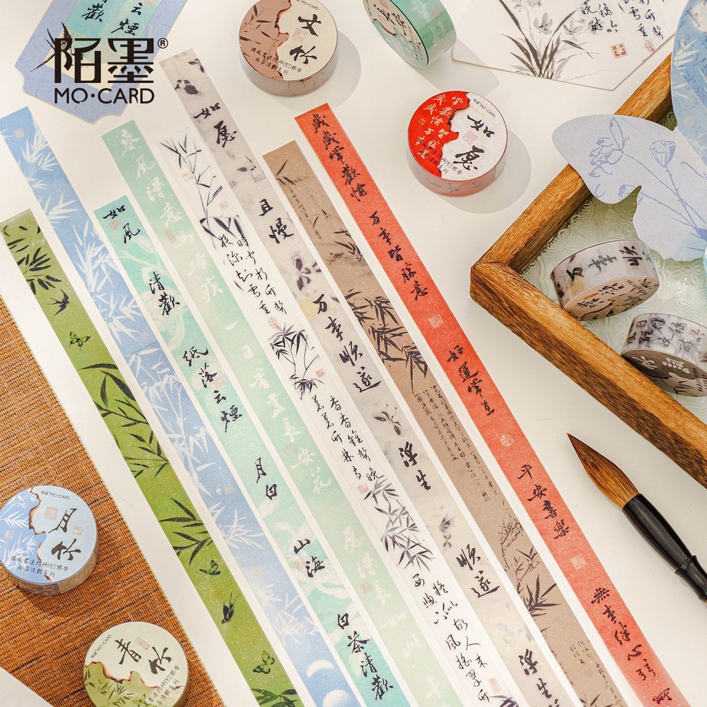 สไตล์จีนการประดิษฐ์ตัวอักษรข้อความความงาม Washi เทปชุด PET Washi เทปสําหรับ Journaling Scrapbooking อุปกรณ์ Bullet Journs Planner ศิลปะหัตถกรรม