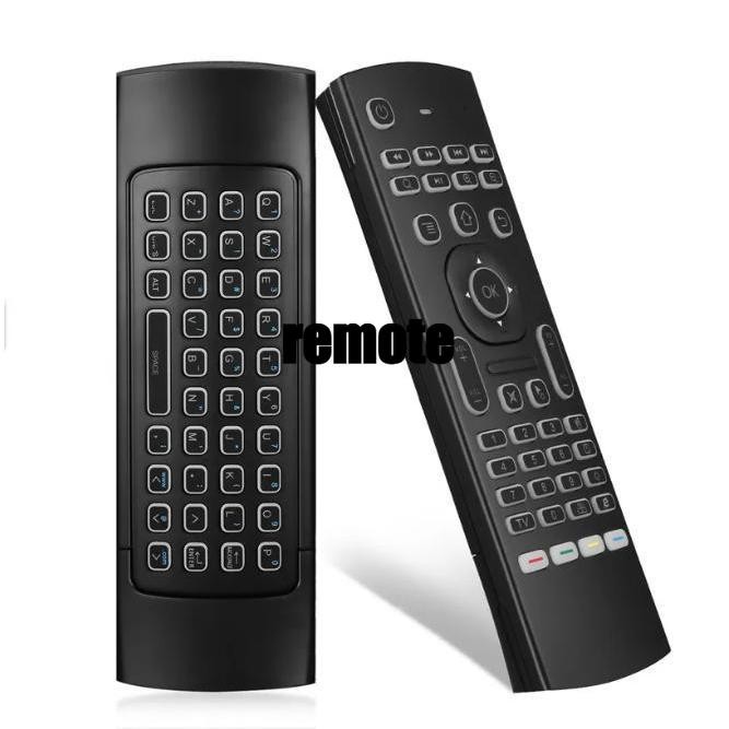 ใหม่ MX3 2.4G Fly Air Mouse Backlit รีโมทคอนโทรลไร้สาย Qwerty คีย์บอร์ดสําหรับ Android สมาร์ททีวีกล่