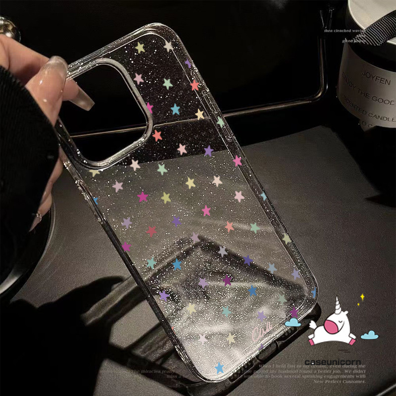การ์ตูนstarry Skyน่ารักสีDreamyดาวสําหรับIPhone 13 11 12 16 14 15 Pro Max XR 7Plus XS Max X 16 8 14 6s 15 6 7 Plus SE 2020 อินเทรนด์Luxury Glitter Powderกรณี