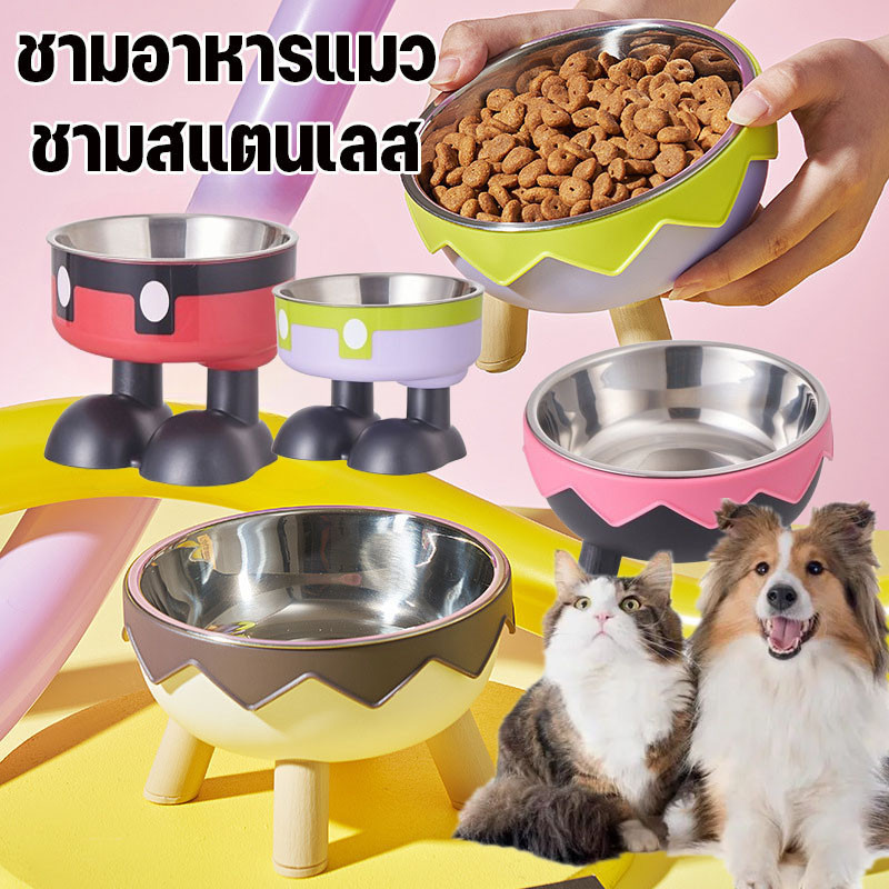 ชามอาหารแมว ชามสแตนเลส ชามอาหารสัตว์เลี้ยง กันลื่น ทําความสะอาดง่าย